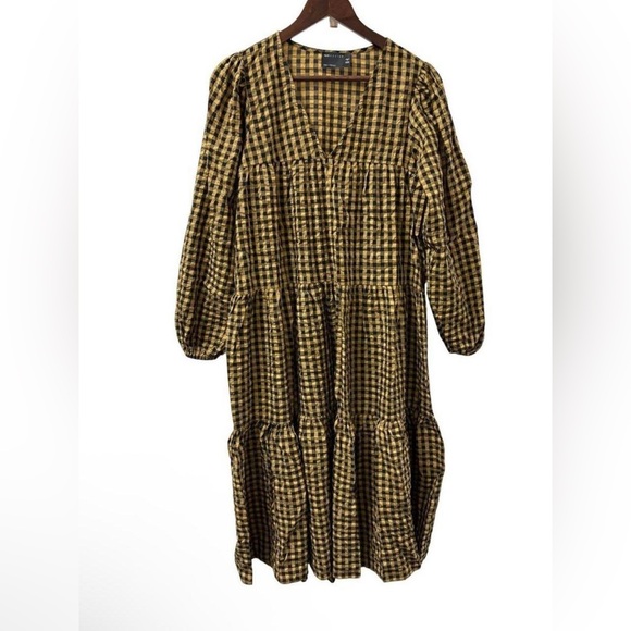 ASOS Dresses & Skirts - ASOS-Plaid Yellow & Black V-Neck Dress